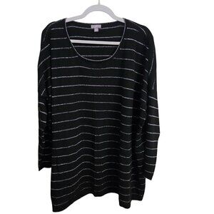 J. Jill Black Silver Striped Scoop Neck Oversized Tunic Sweater Size XL